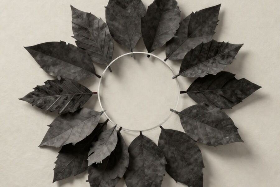Overlapping paper leaves fanned open around a wide clear opening